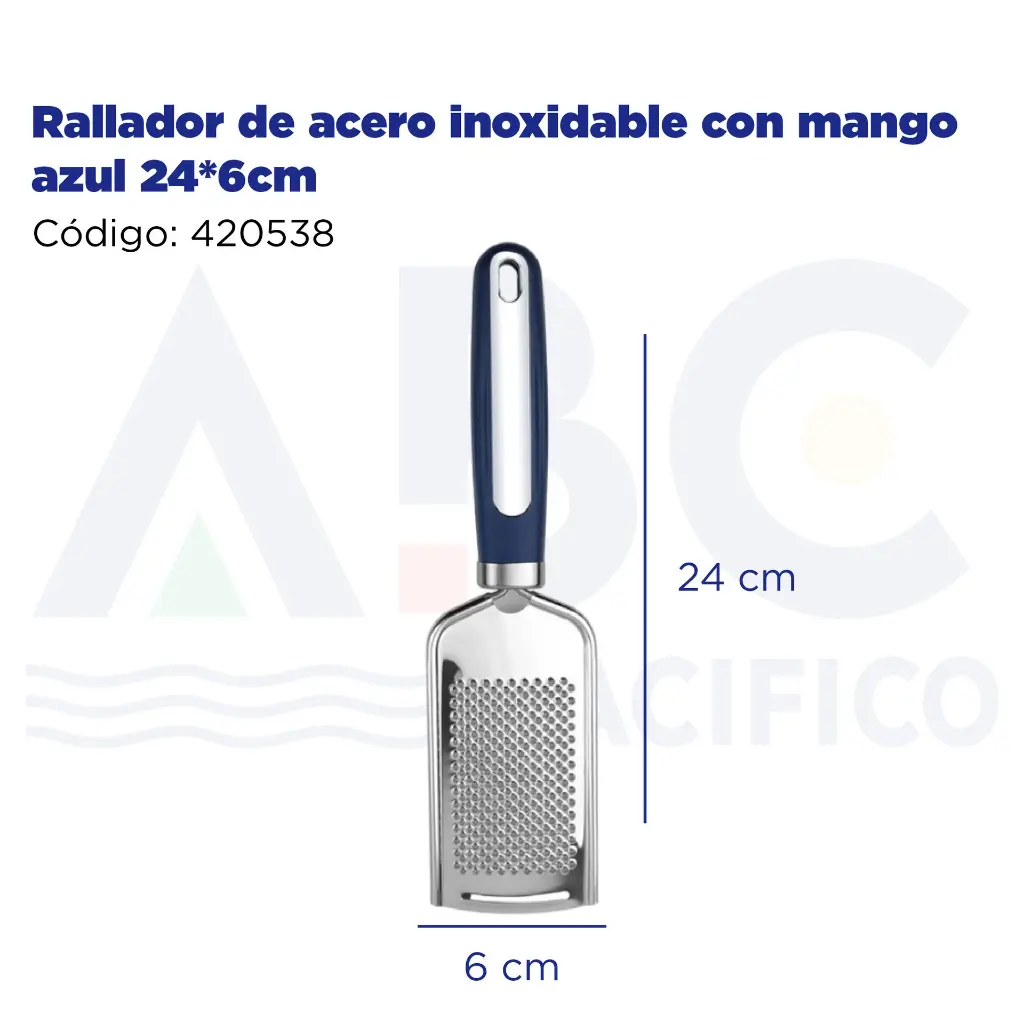 Rallador de acero inoxidable con mango azul 24*6cm
