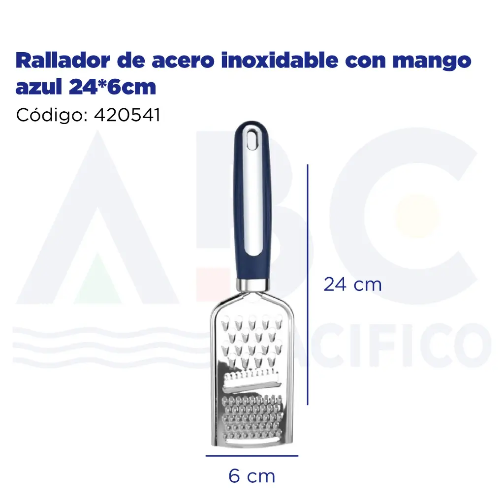 Rallador de acero inoxidable con mango azul 24*6cm