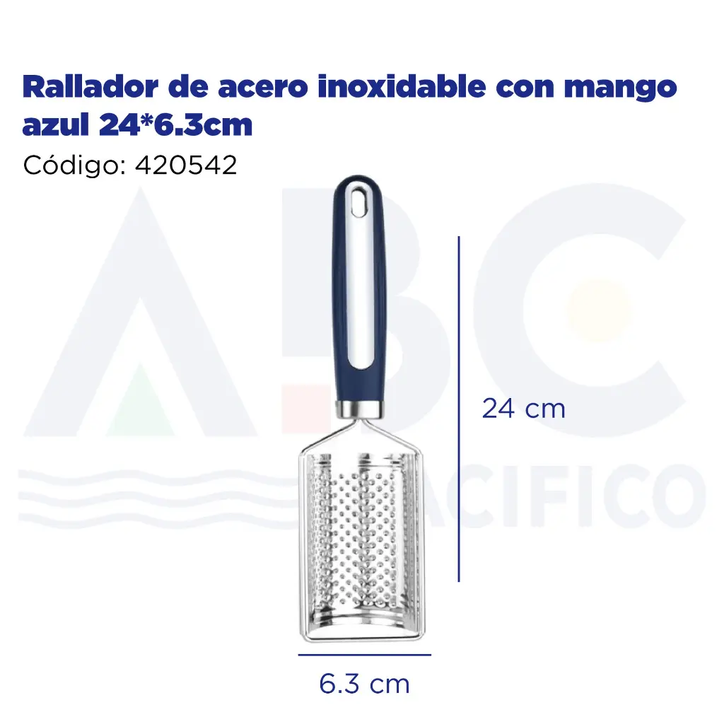 Rallador de acero inoxidable con mango azul 24*6.3cm