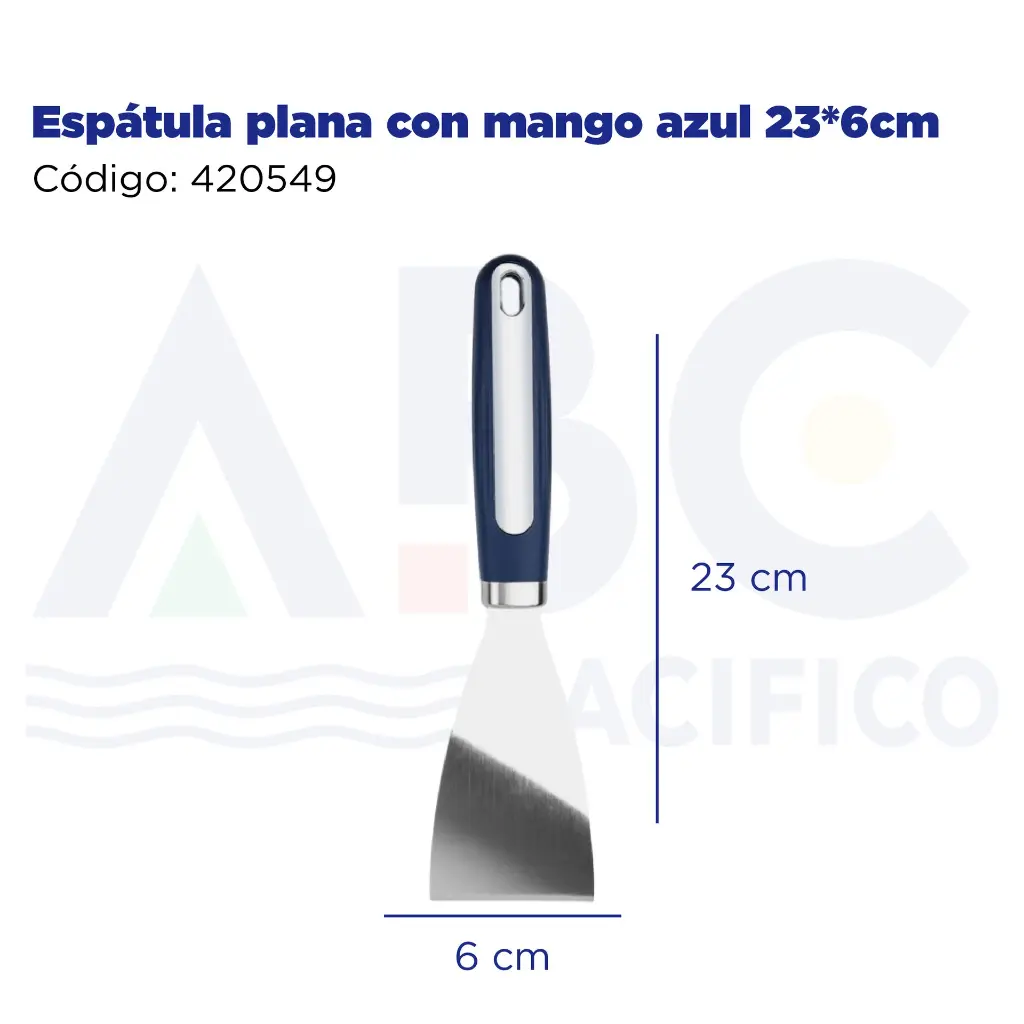Espátula plana con mango azul 23*6cm