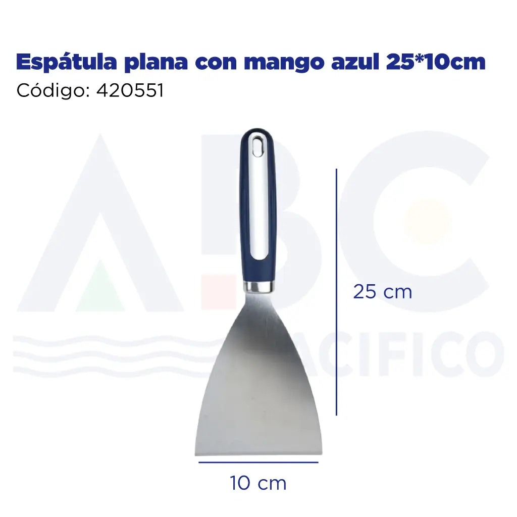 Espátula plana con mango azul 25*10cm