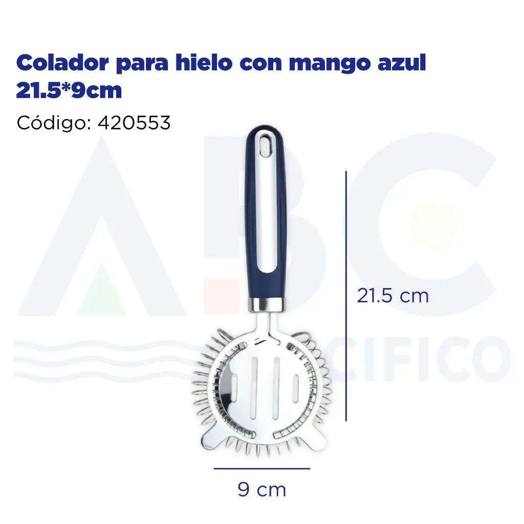 Colador para hielo con mango azul 21.5*9cm