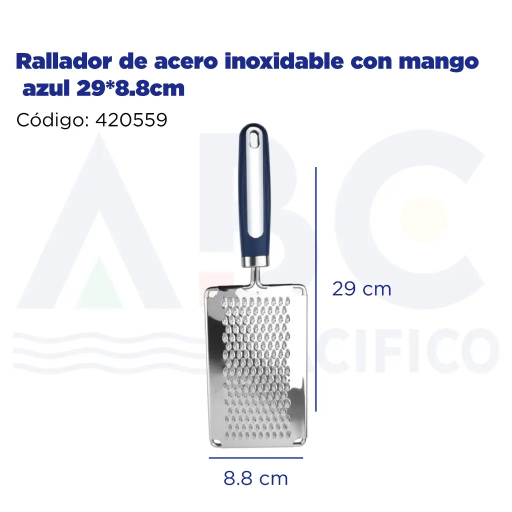 Rallador de acero inoxidable con mango azul 29*8.8cm