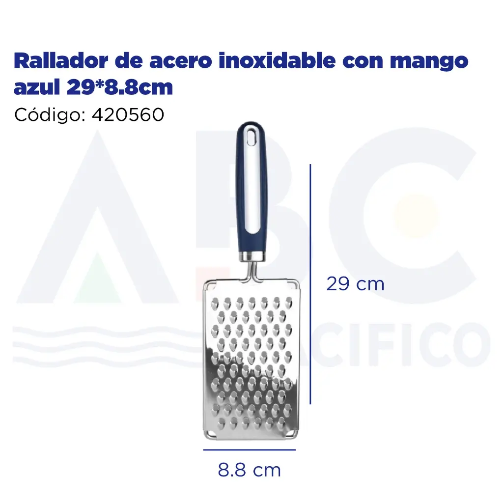 Rallador de acero inoxidable con mango azul 29*8.8cm