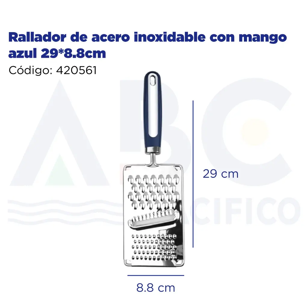Rallador de acero inoxidable con mango azul 29*8.8cm