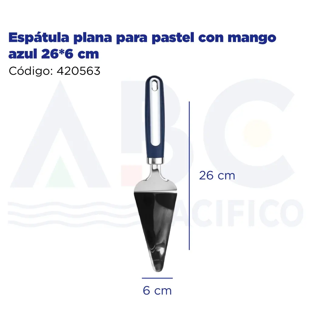 Espátula plana para pastel con mango azul 26*6 cm