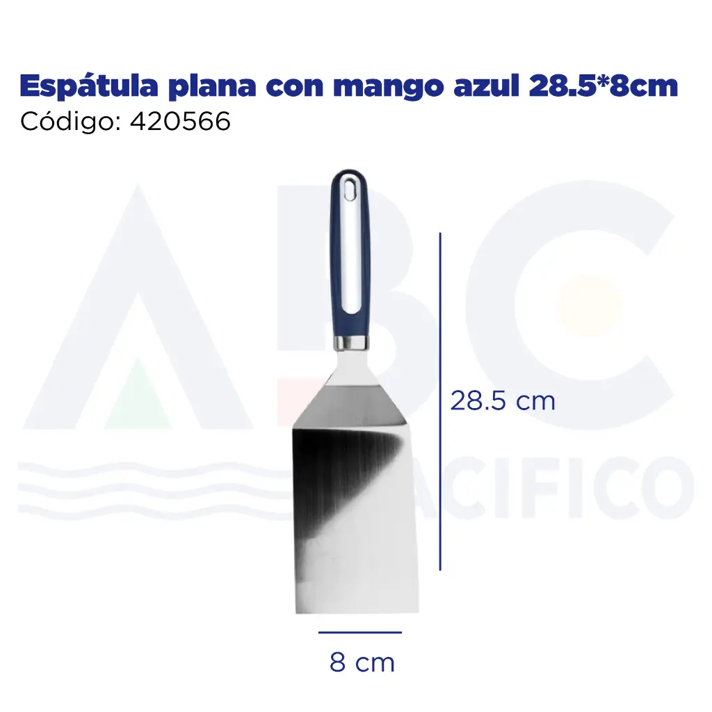 Espátula plana con mango azul 28.5*8cm