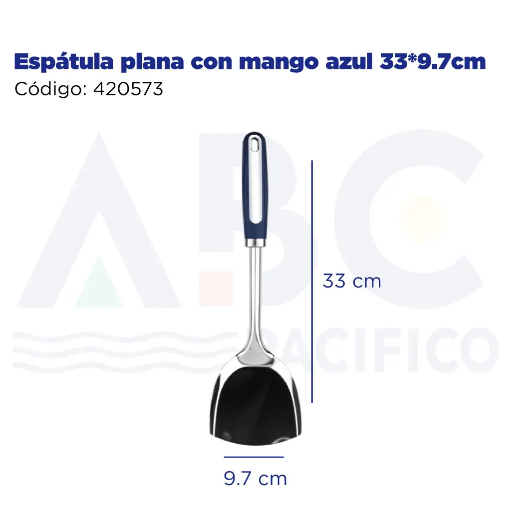 Espátula plana con mango azul 33*9.7cm
