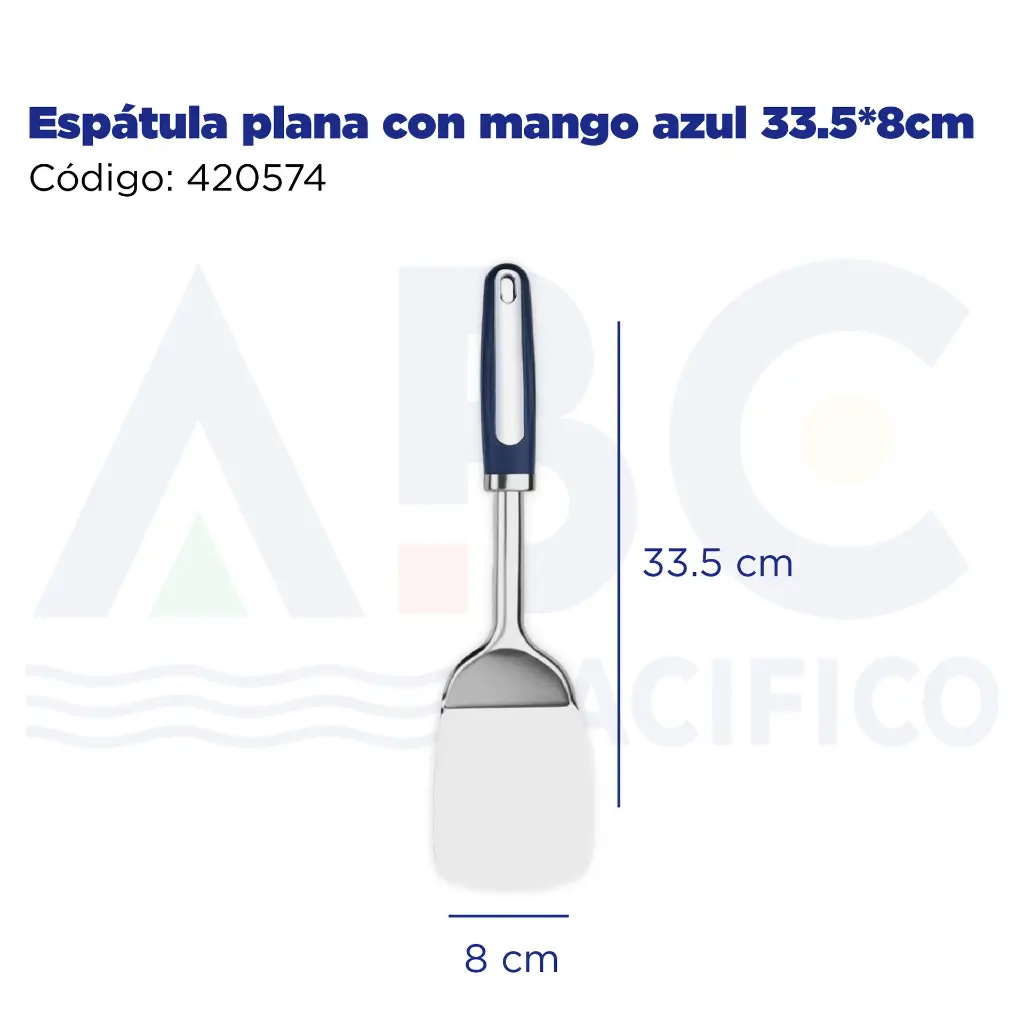 Espátula plana con mango azul 33.5*8cm