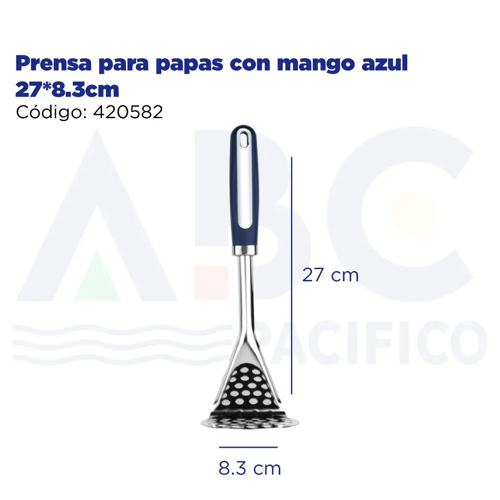 Prensa para papas con mango azul 27*8.3cm