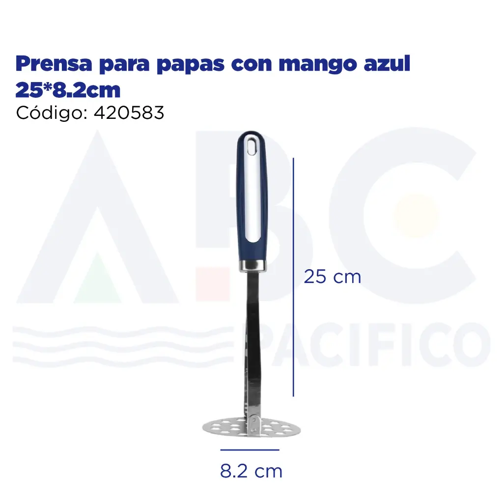 Prensa para papas con mango azul 25*8.2cm