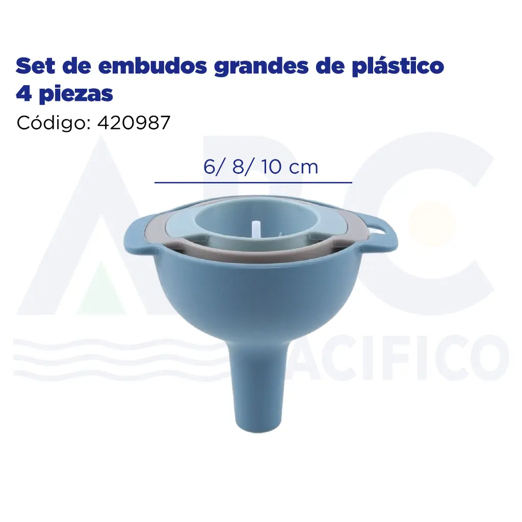 Set de embudos grandes de plástico 4 piezas