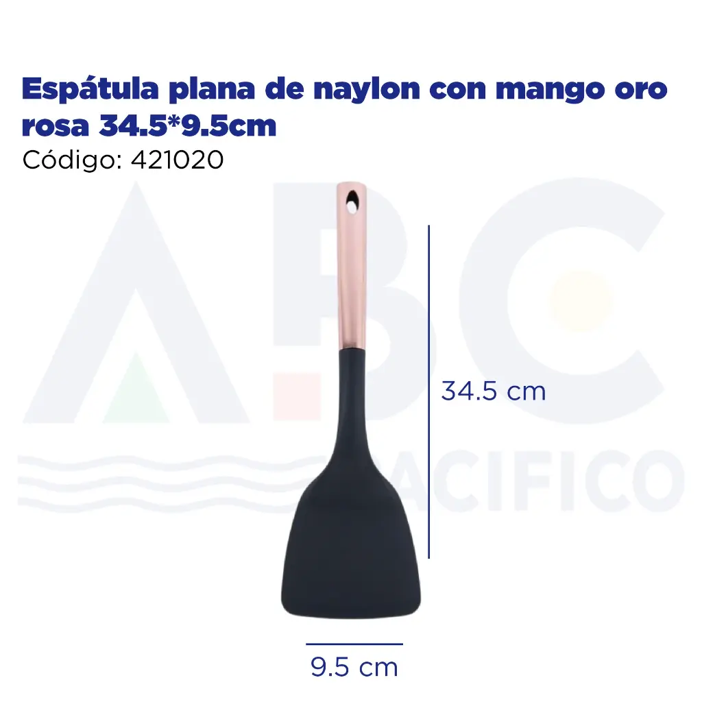 Espátula plana de naylon con mango oro rosa 34.5*9.5cm