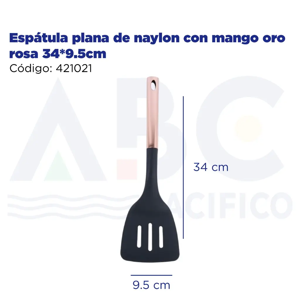 Espátula plana de naylon con mango oro rosa 34*9.5cm