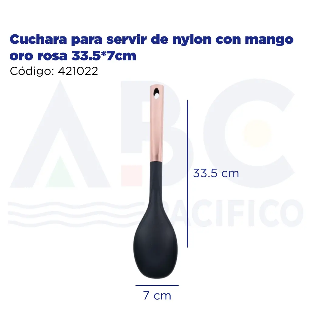 Cuchara para servir de nylon con mango oro rosa 33.5*7cm
