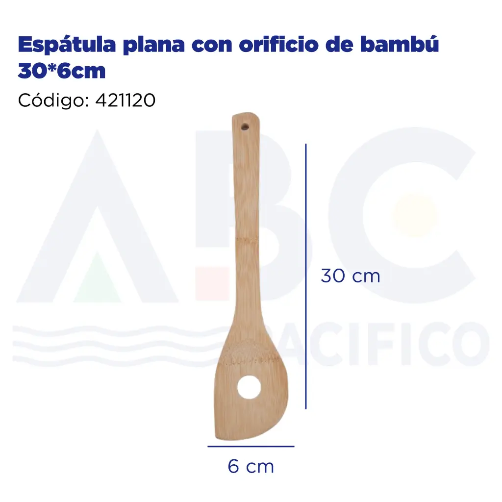 Espátula plana con orificio de bambú 30*6cm