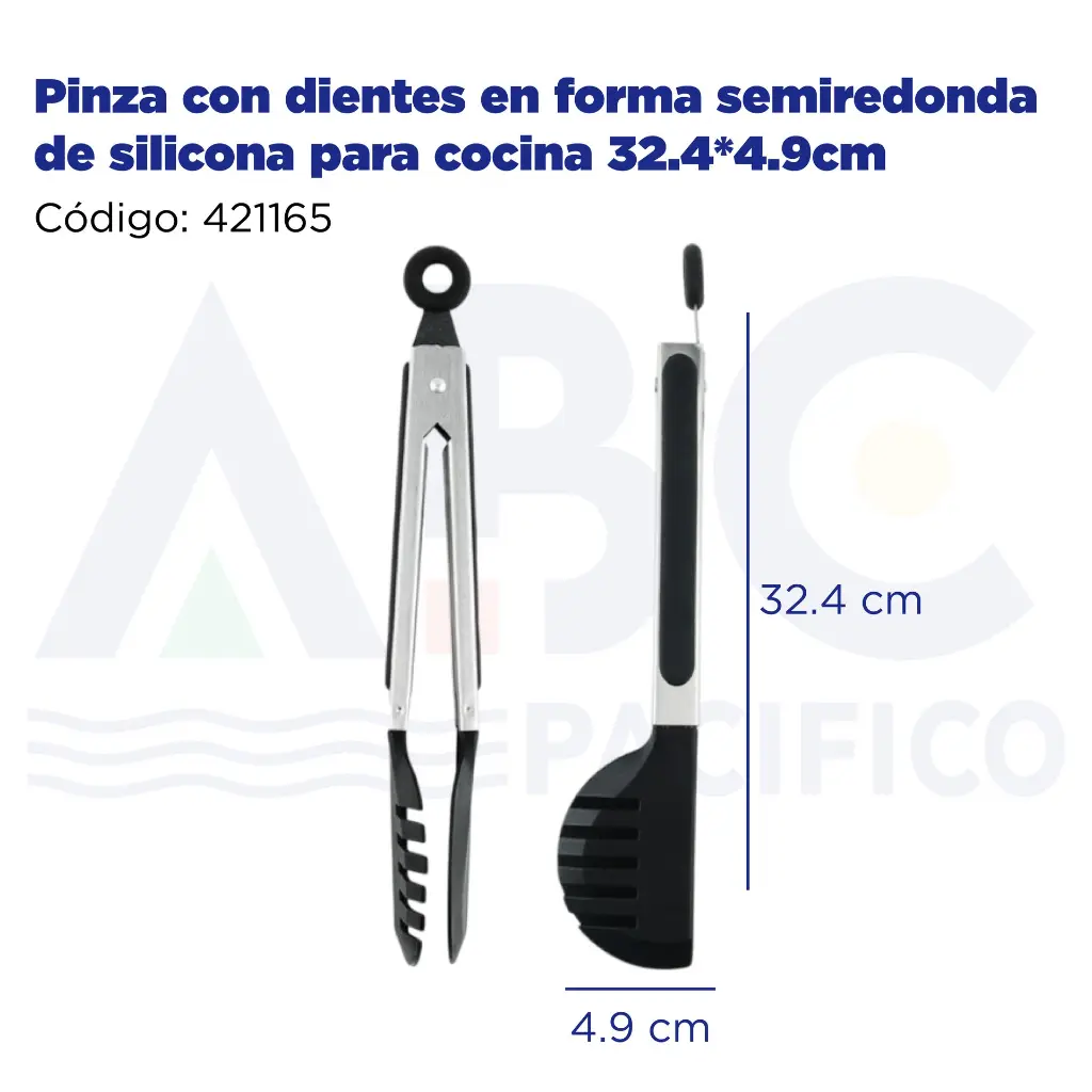 Pinza con dientes en forma semiredonda de silicona para cocina 32.4*4.9cm