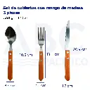Set de cubiertos con mango de madera 3 piezas