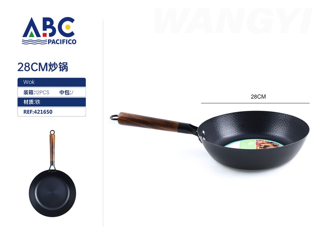 Wok con mango de madera 28cm