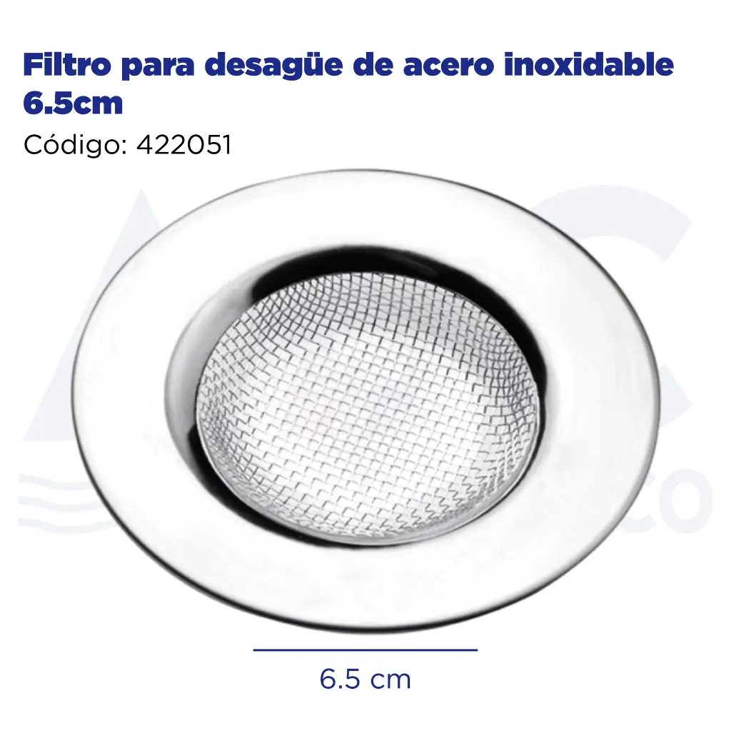 Filtro para desagüe de acero inoxidable 6.5cm