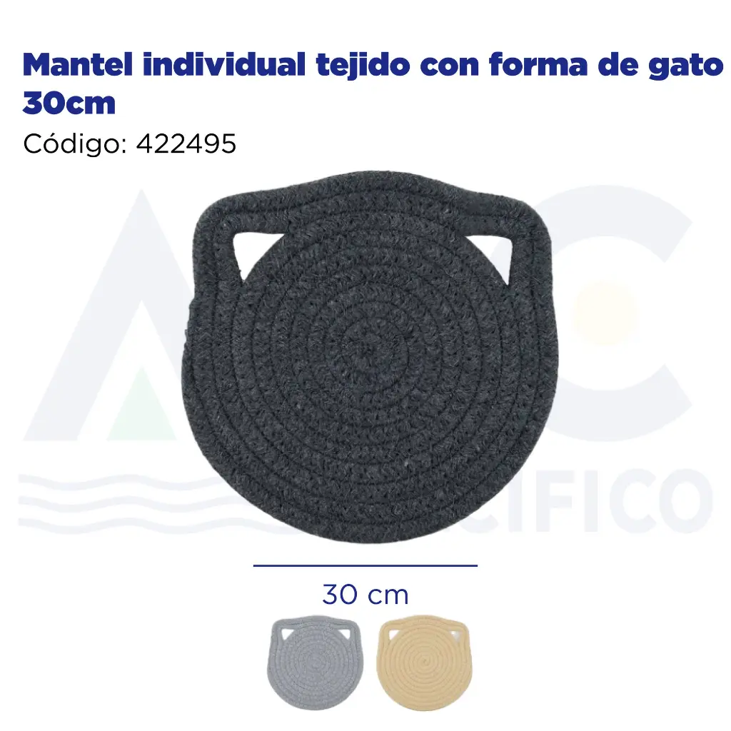 Mantel individual tejido con forma de gato 30cm