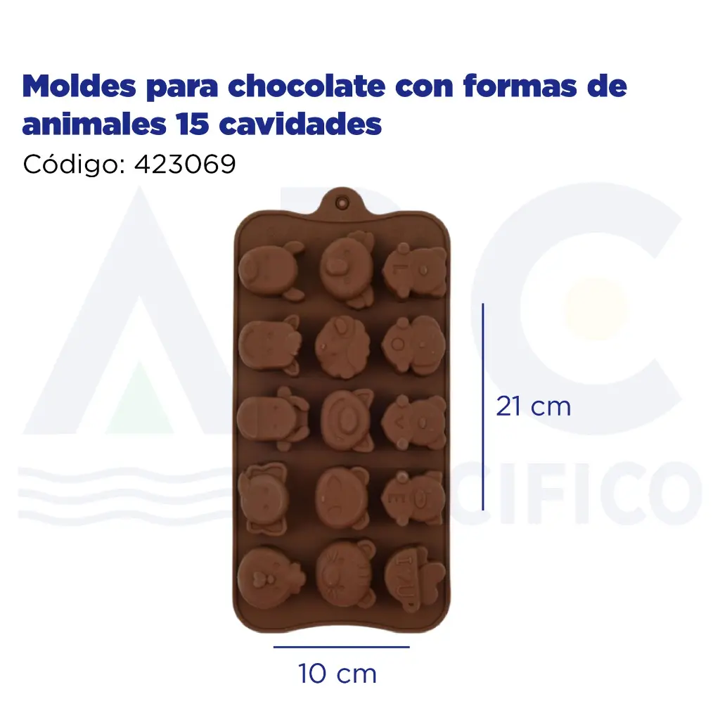 Moldes para chocolate con formas de animales 15 cavidades