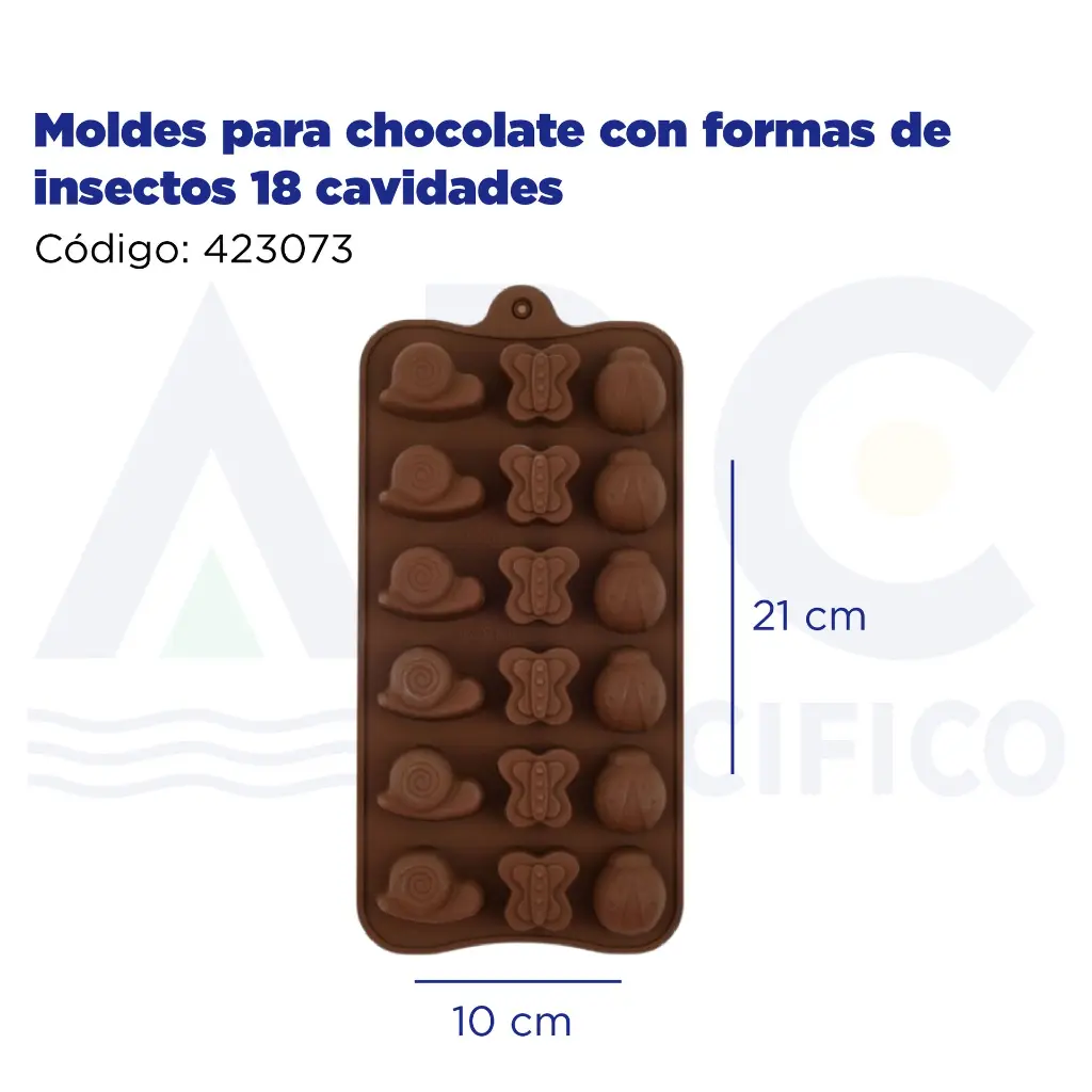Moldes para chocolate con formas de insectos 18 cavidades