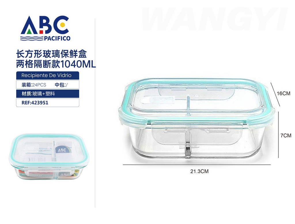 Fiambrera rectangular de vidrio 040ml