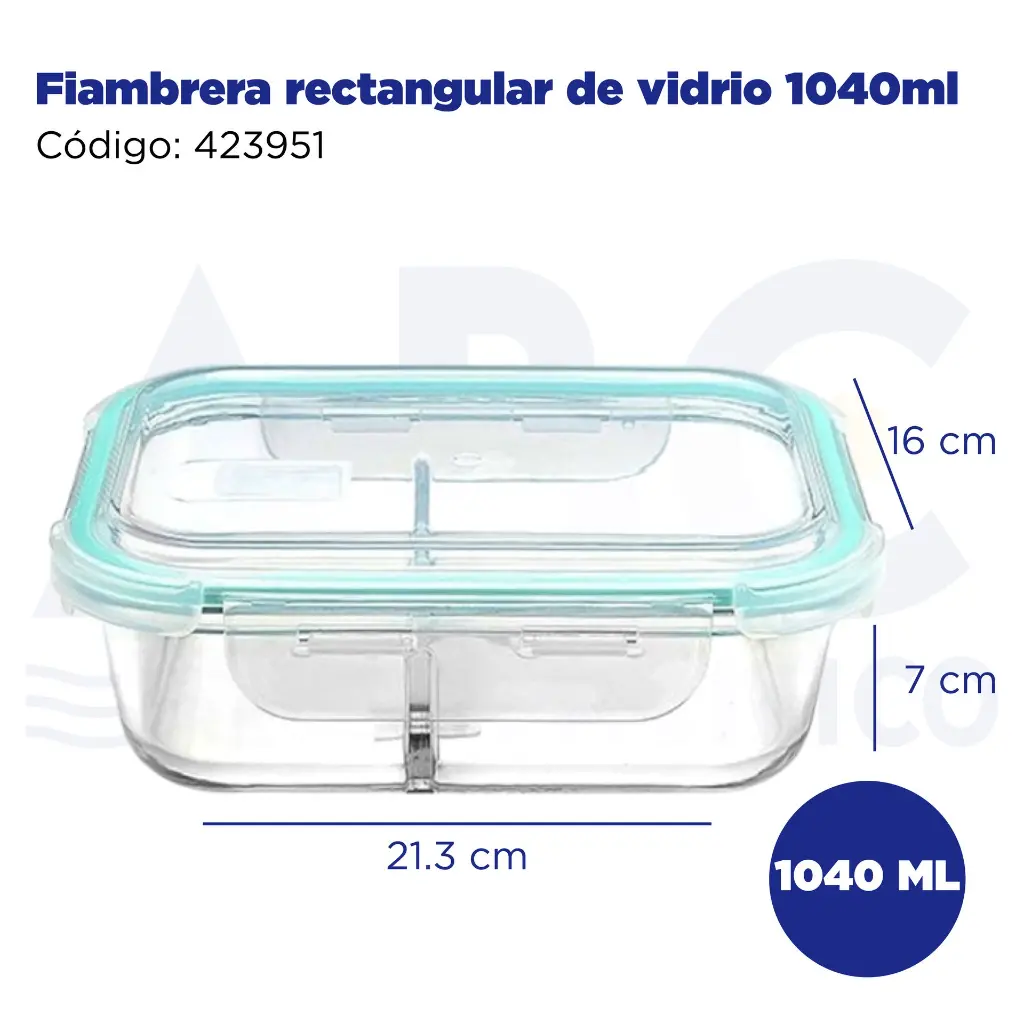 Fiambrera rectangular de vidrio 1040ml
