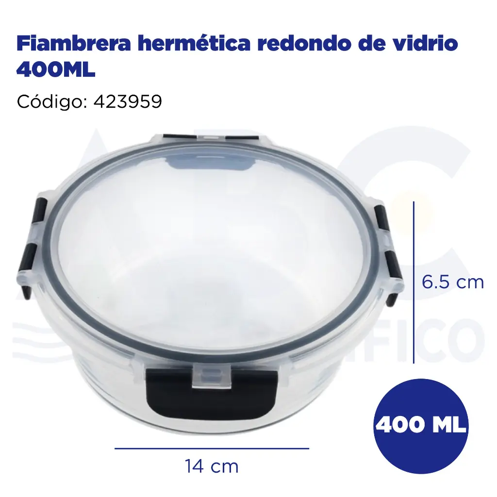 Fiambrera hermética redondo de vidrio 400ML
