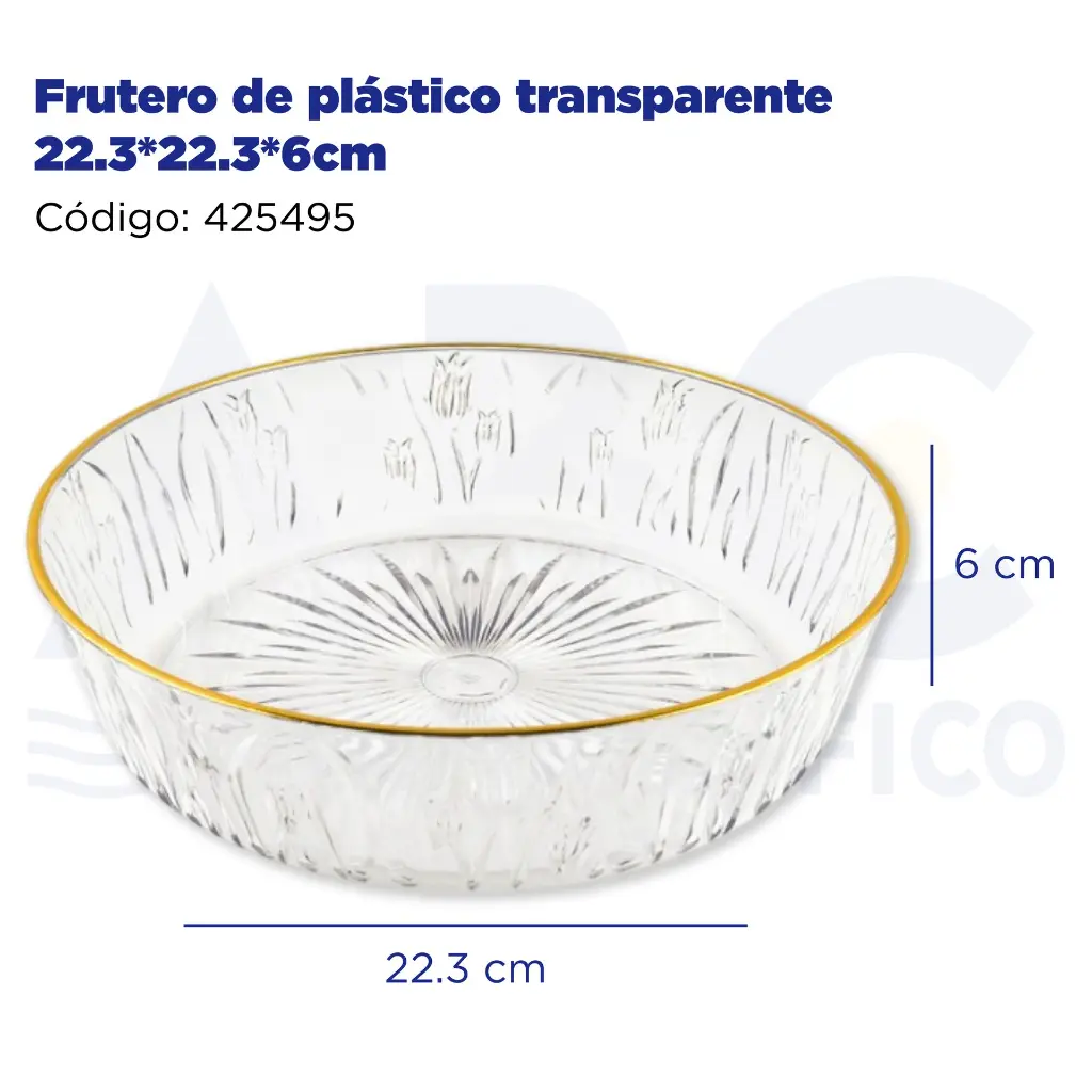 Frutero de plástico transparente 22.3*22.3*6cm
