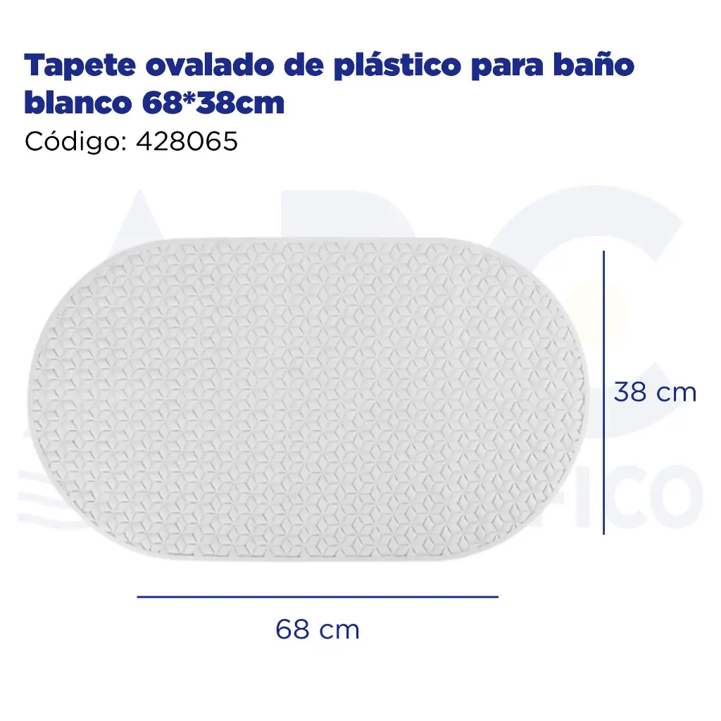 Tapete ovalado de plástico para baño blanco 68*38cm