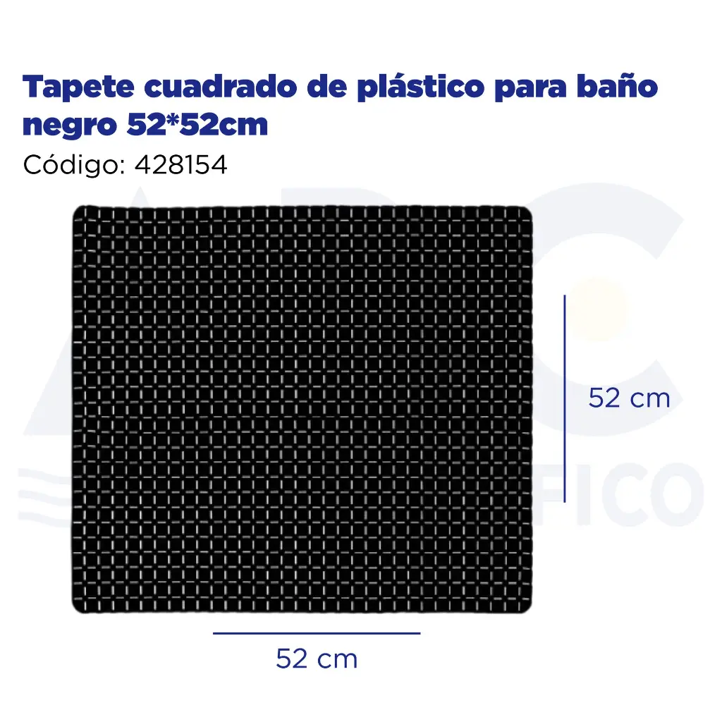 Tapete cuadrado de plástico para baño negro 52*52cm