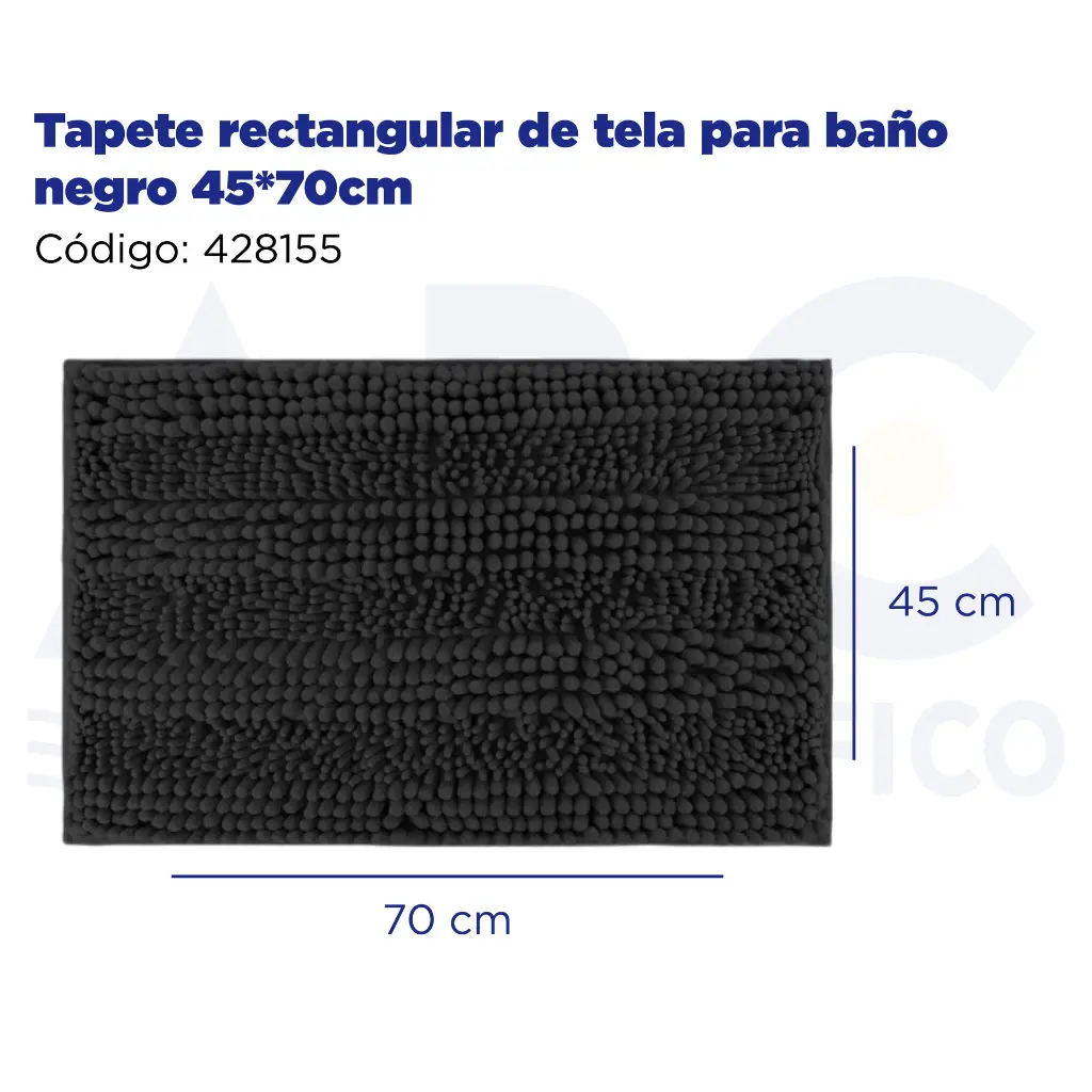 Tapete rectangular de tela para baño negro 45*70cm