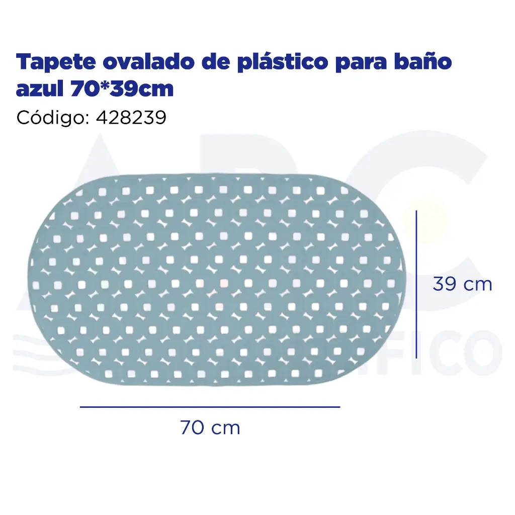 Tapete ovalado de plástico para baño azul 70*39cm