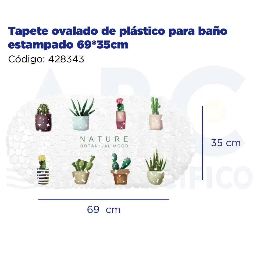 Tapete ovalado de plástico para baño estampado 69*35cm