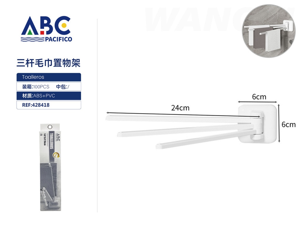 Toallero plegable de 3 barras 24*6*6cm