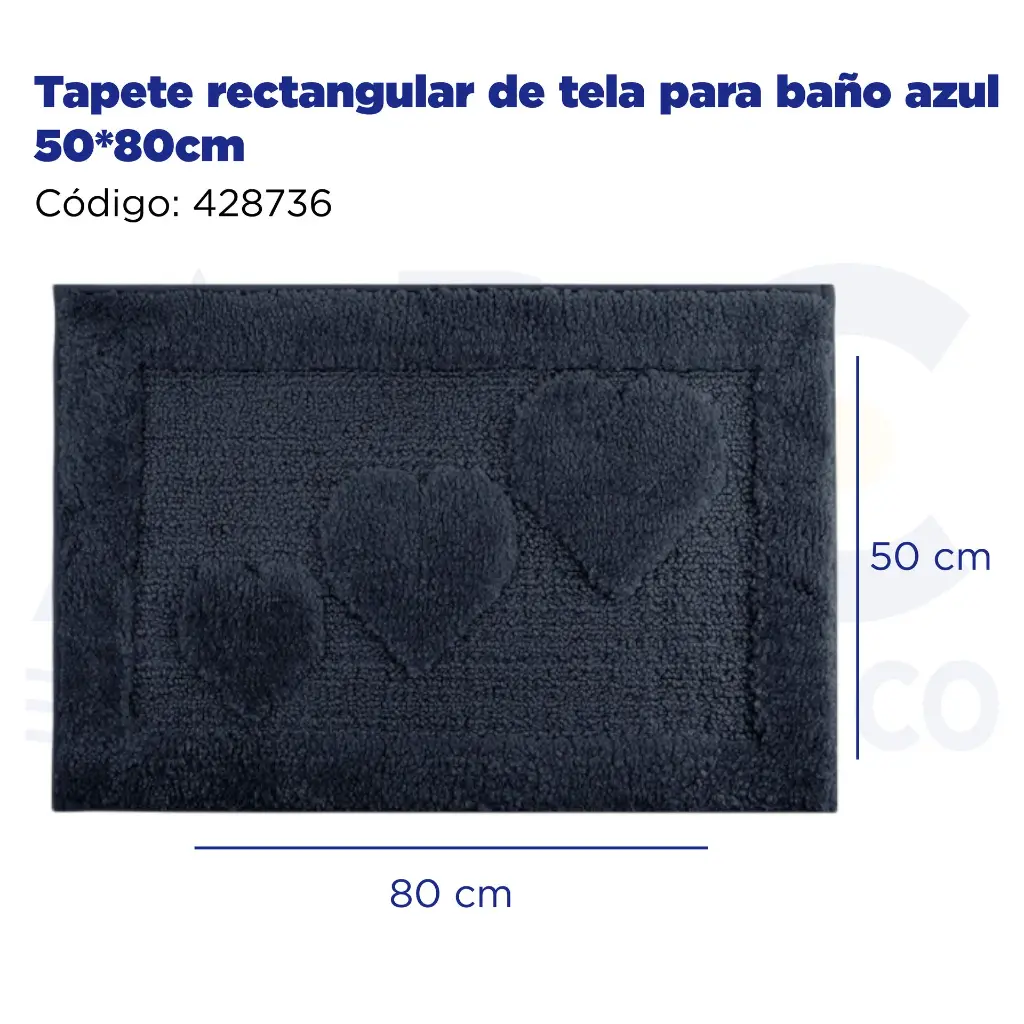 Tapete rectangular de tela para baño azul 50*80cm