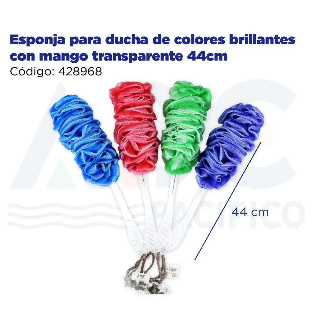 Esponja para ducha de colores brillantes con mango transparente 44cm