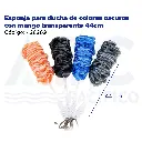 Esponja para ducha de colores oscuros con mango transparente 44cm