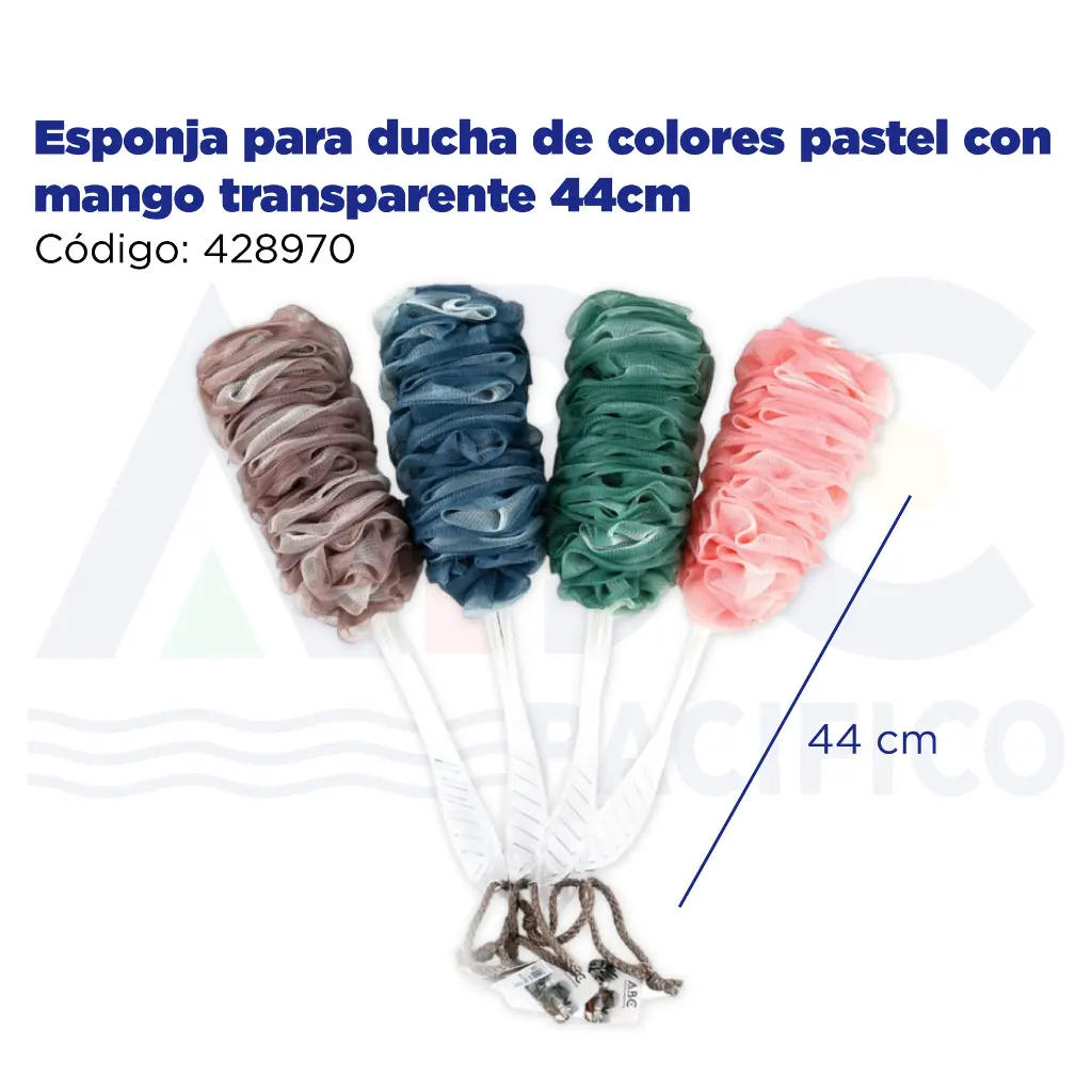 Esponja para ducha de colores pastel con mango transparente 44cm