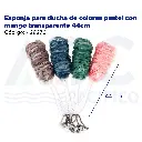 Esponja para ducha de colores pastel con mango transparente 44cm