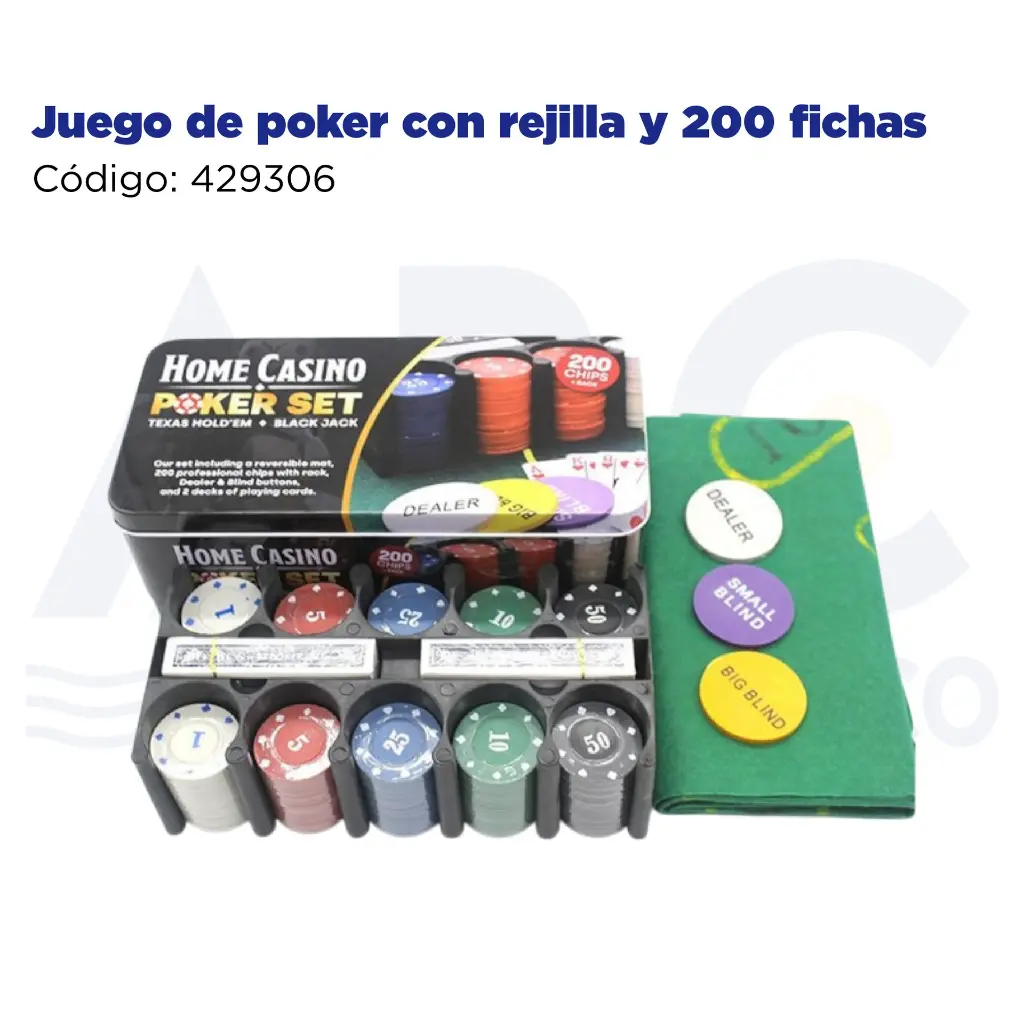 Juego de poker con rejilla y 200 fichas