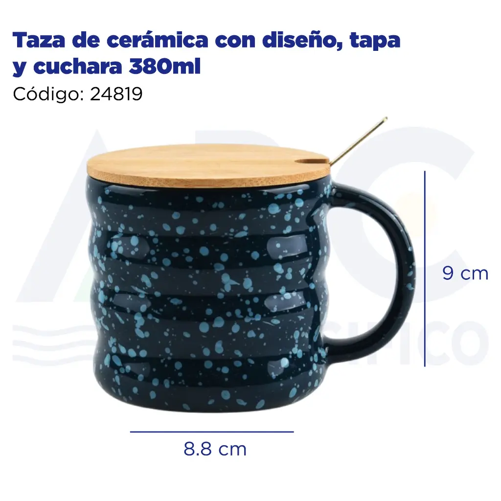 Taza de cerámica con diseño, tapa y cuchara 380ml