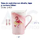 Taza de cerámica con diseño, tapa y cuchara 380ml