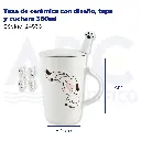 Taza de cerámica con diseño, tapa y cuchara  360ml