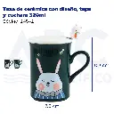 Taza de cerámica con diseño, tapa y cuchara  320ml