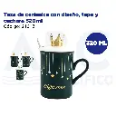 Taza de cerámica con diseño, tapa y cuchara  320ml