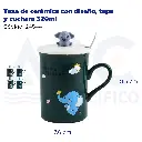 Taza de cerámica con diseño, tapa y cuchara  320ml