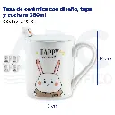 Taza de cerámica con diseño, tapa y cuchara  380ml